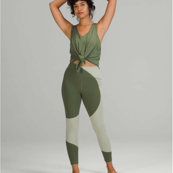 Lululemon Athletica Green High-Waisted Leggings Colour Block - Picture 2 of 7